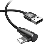 Baseus 90 Degree USB Cable For iPhone 5 6 6s 7 8 Fast Charging Cable For iPad USB Charger Cable L Type Mobile Phone Data Cable
