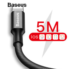 Baseus Nylon 5M USB Cable for iPhone 6 6s Plus 2A Fast Charging Cable Reversible for Apple iPhone Charger X 8 Plus Cable USB
