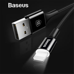 Baseus LED lighting Charger Cable For iPhone X 8 7 USB Cable For iPhone iPad Fast Charging Charger Cable Mobile Phone Data Cable