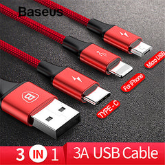 Baseus 3in1 2in1 USB Cable for iPhone X 8 7 6 Cable Micro USB Type C Cable for Samsung S9 S8 Fast Charging Cable 3A Charger Cord