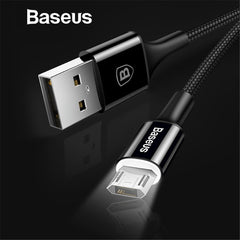 Baseus LED Lighting Micro USB Cable for Xiaomi Redmi 4X Note 4 5 Reversible Micro USB Charging Cable for Samsung S7 Mobile Phone