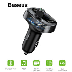 Baseus Car Charger FM Transmitter Aux Modulator Bluetooth Handsfree Car Audio MP3 Player 3.4A Fast Dual USB Mobile Phone Charger