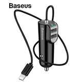 Baseus 3in1 5.5A USB Car Charger For iPhone X 8 Samsung Mobile Phone Charger 3 Ports USB Fast Car Charger & 1m Cable For iPhone