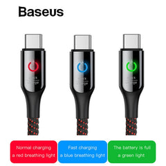 Baseus Smart Change Breathe Lighting USB Type C Cable Support 3A Fast Charging for Samsung galaxy note 9 s9 plus Type C Devices