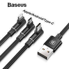 Baseus 3 in 1 Micro USB Type C Cable for USB-C Mobile Phone Type-C Cable for Samsung Galaxy S9 S8 Plus Charger Cable for iPhone