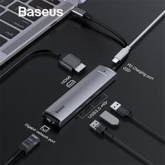 Baseus 6in1 HUB Adapter USB Type C to USB 3.0 HDMI RJ45 for MacBook Pro HUB USB Splitter for Huawei Matebook Computer Accessory