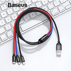 Baseus 3 in 1 USB Cable for Mobile Phone Micro USB Type C Charger Cable for iPhone Charging Cable Micro USB Charger Cord