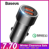 Baseus 36W Dual USB Quick Charge QC 3.0 Car Charger For iPhone USB Type-C PD Fast Charger Mobile Phone Quick Charger Car-Charger